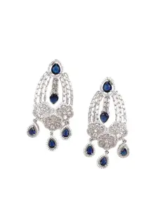 ODETTE Women Blue & White Contemporary Sparkling Diamond Studded Drop Earring