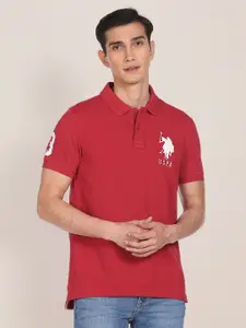 U.S. Polo Assn. U S Polo Assn Men Red Polo Collar Pure Cotton Slim Fit T-shirt
