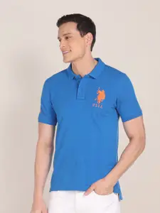 U.S. Polo Assn. U S Polo Assn Men Blue Polo Collar Slim Fit Pure Cotton T-shirt