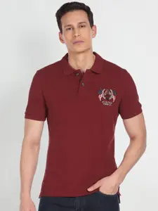 U.S. Polo Assn. Denim Co. U S Polo Assn Denim Co Men Maroon Pure Cotton Brand Logo Printed Polo Collar T-shirt