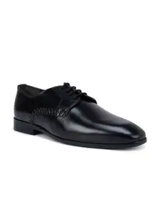 ROSSO BRUNELLO Men Black Solid Leather  Formal Shoes