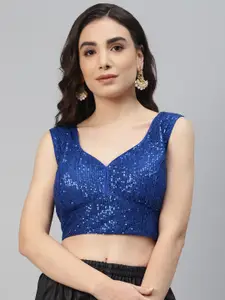 SHOPGARB Women Blue Sequined Padded Saree Blouse