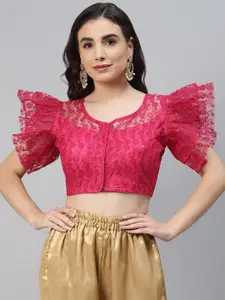 SHOPGARB Pink Sequinned Georgette Net Saree Blouse
