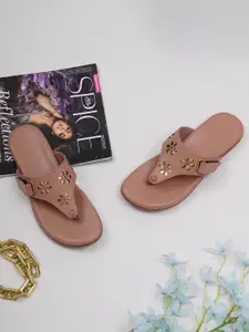 Misto Women Peach-Coloured Textured Open Toe Flats