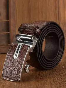 BuckleUp Men Brown Textured Slider Buckle Belt