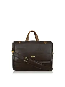 LOREM Men Brown & Silver-Toned Textured Laptop Bag