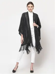 513 Women Charcoal Tasselled Longline Knitted Kimono Shrug