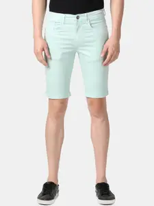 Llak Jeans Men Sea Green Solid Slim Fit Denim Shorts