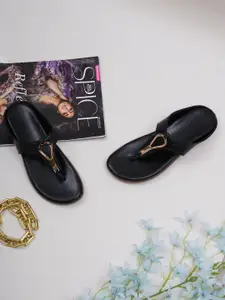 Misto Women Black T-Strap Flats