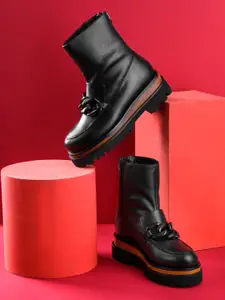 Saint G Black Leather Chain Link Detail Mid-Top Regular Boots