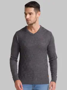 Parx Men Grey Self Designed Acrylic Pullover