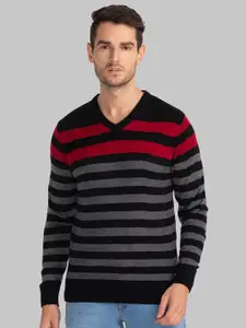 Parx Men Black & Grey Striped Pullover