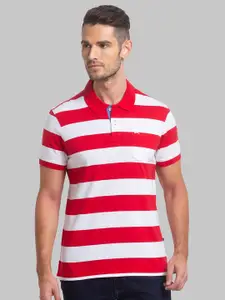 Parx Men Red & White Striped Polo Collar T-shirt