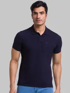 Parx Men Navy Blue Polo Collar Cotton T-shirt
