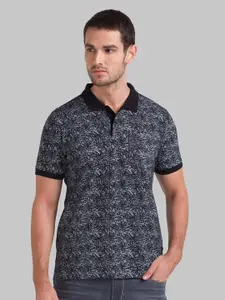 Parx Men Black Printed Polo Collar T-shirt