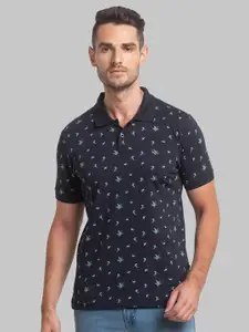Parx Men Black Printed Polo Collar Cotton T-shirt