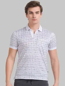 Parx Men White Checked Polo Collar T-shirt