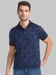 Parx Men Blue Geometric Printed Polo Collar T-shirt