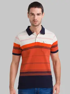 Parx Men Orange & White Striped Polo Collar T-shirt