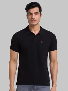 Parx Men Black Polo Collar Applique T-shirt