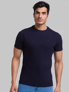 Parx Men Navy Blue Solid Cotton Regular Fit T-shirt