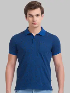 Parx Men Blue Printed Polo Collar Cotton T-shirt