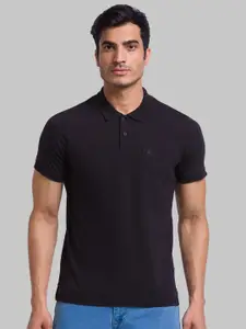 Parx Men Black Solid Polo Collar T-shirt