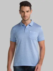 Parx Men Blue Printed Cotton Polo Collar T-shirt