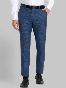 Raymond Men Blue Checked Slim Fit Formal Trousers