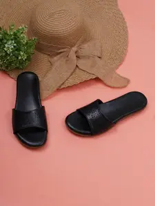 Misto Women Black Open Toe Flats with Laser Cuts