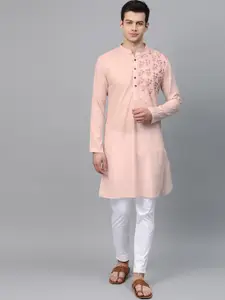 See Designs Men Pink Embroidered Straight Kurta