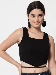 Orchid Hues Black Solid Fitted Crop Top