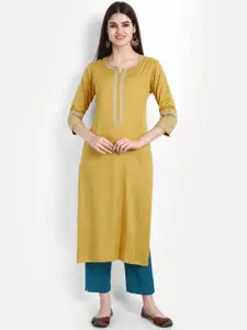 SUTI Women Mustard Yellow Floral Embroidered Thread Work Kurta