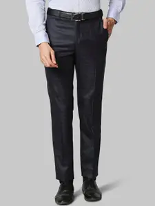 Raymond Men Navy Blue Checked Polyester Formal Trousers