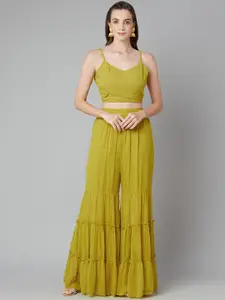 Purple State Women Yellow Embroidered Top with Sharara