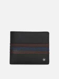 Louis Philippe Men Black & Blue Printed Leather Two Fold Wallet