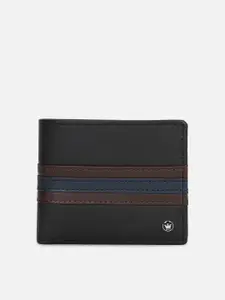 Louis Philippe Men Black & Blue Printed Leather Two Fold Wallet