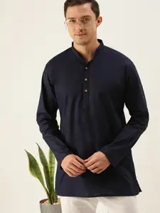 VASTRAMAY Men Navy Blue Solid Short Kurta