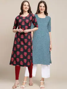 7Threads Women Pack Of 2 Ethnic Motifs Printed Crepe Kurta