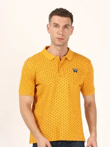Wrangler Men Yellow Printed Polo Collar Cotton T-shirt