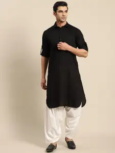 RAJUBHAI HARGOVINDAS Men Black Woven Design Pure Cotton Pathani Kurta