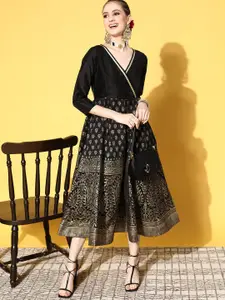 Shae by SASSAFRAS Women Black Polyester Brocade Ethnic Dress