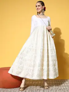 Shae by SASSAFRAS Women White Polyester Brocade Ethnic Dress