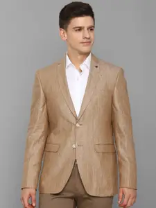Allen Solly Men Khaki Beige Colored Solid Single-Breasted Slim-Fit Pure Linen Formal Blazer