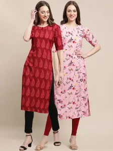 7Threads Pack Of 2 Women Ethnic Motifs Printed Gotta Patti Summer Sheers Crepe Kurta