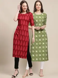 7Threads Women Pack Of 2 Printed Block Print Summer Sheers Crepe Kurta