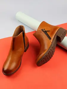 Shoetopia Women Tan Solid Heeled Boots