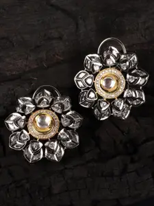 JEWELS GEHNA Rhodium-Plated & White Contemporary Studs Earrings