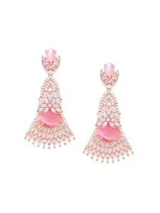 JEWELS GEHNA Women Rose Gold Plated Pink AD stone Studded Dangler Earring