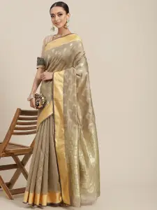 Chhabra 555 Taupe & Golden Woven Design Organza Silk Banarasi Saree